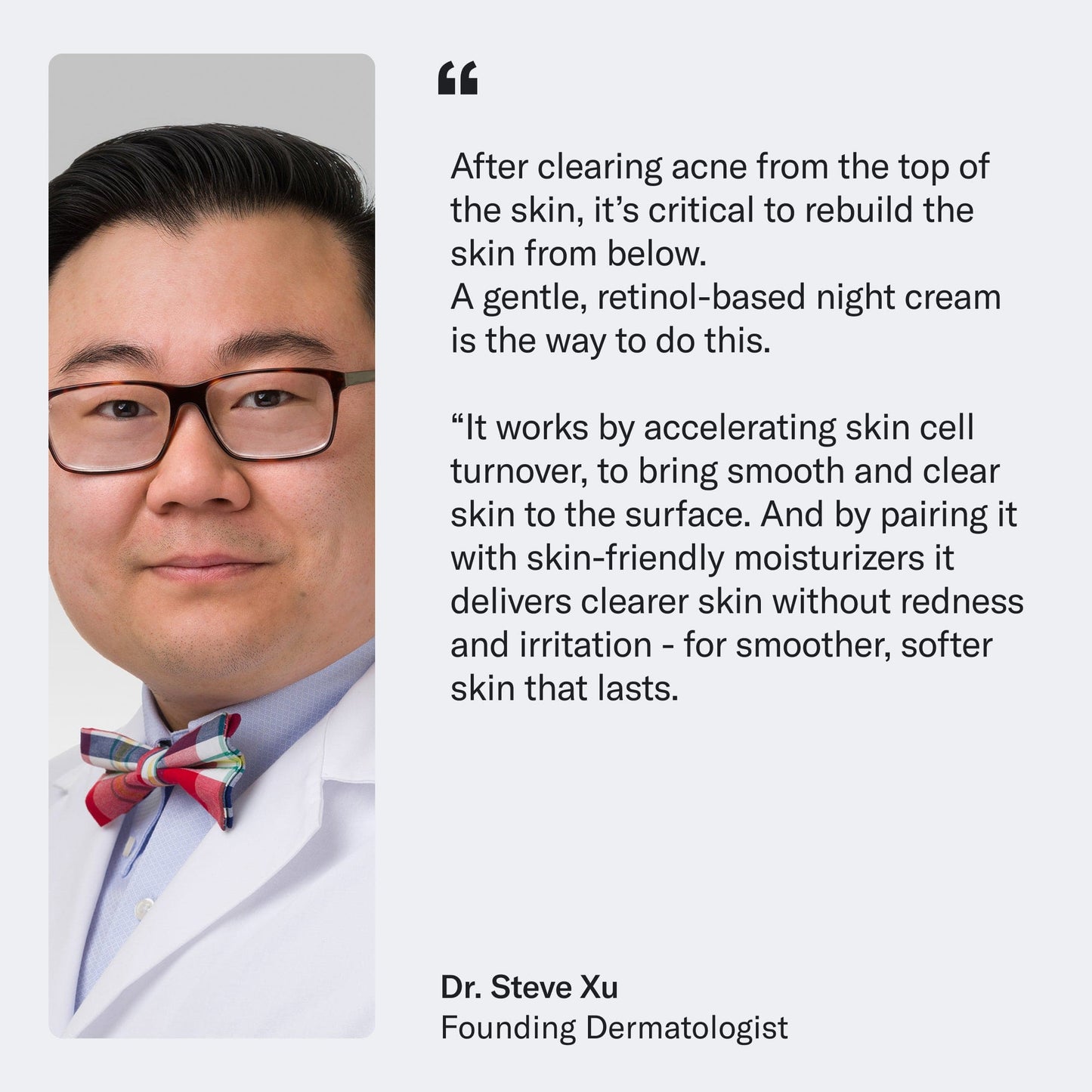 Dr. Steve Xu's quote about Geologie Skin Repair Moisturizer and the benefits on a white background.
