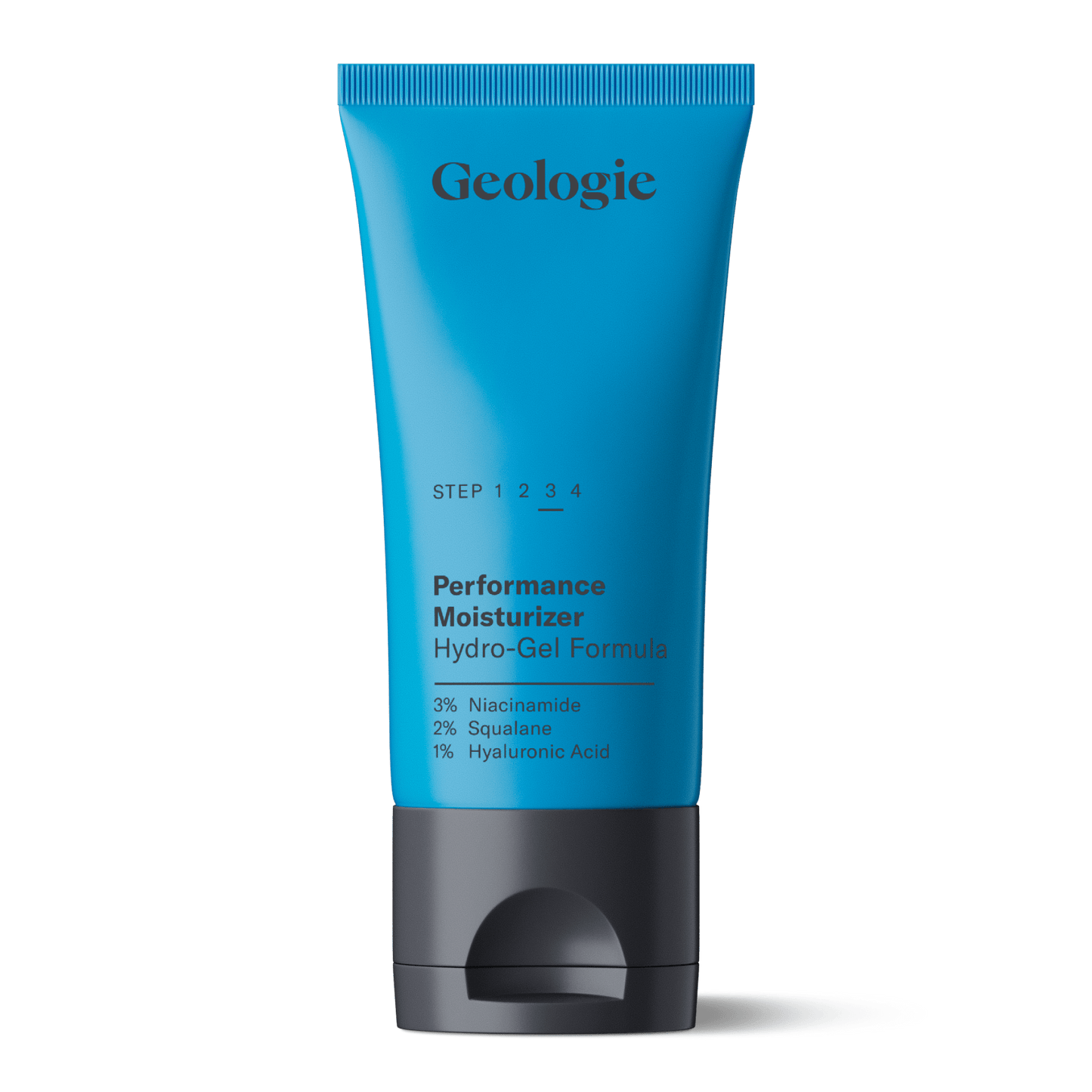 Blue tube of Geologie Performance Moisturizer on a green background.