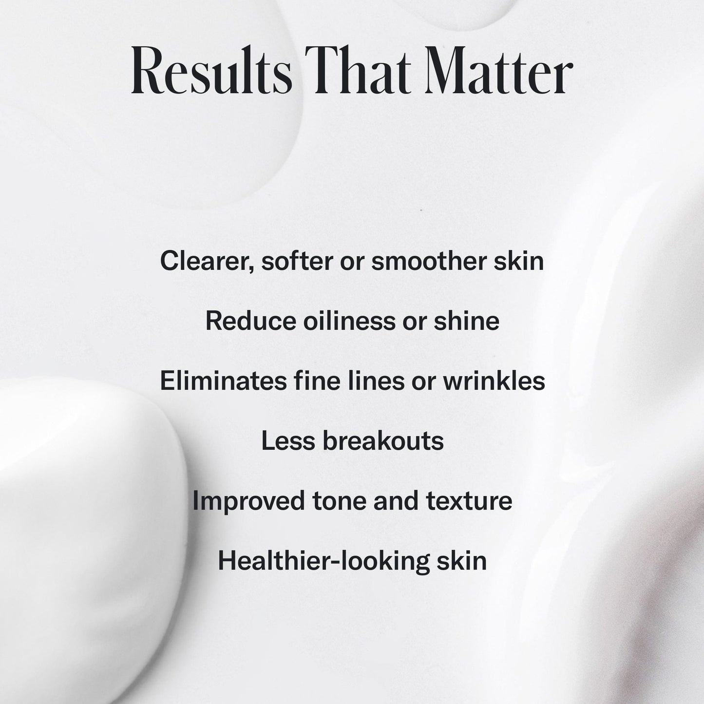 Text listing Geologic Ultimate Skincare Gift Set skin improvement results on a blurred background.