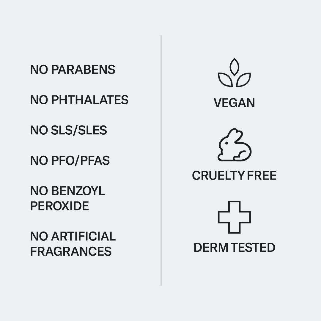 List of natural product safety and ethical attributes with corresponding icons on a white background.